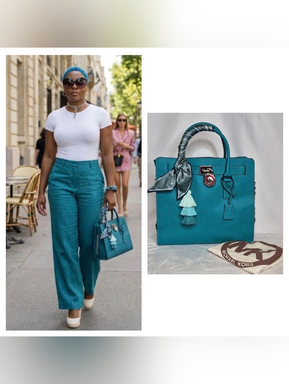 Michael Kors Hamilton Aqua/Turquoise Saffiano Satchel